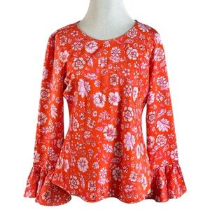 J.Crew Preppy Poppy Fields Garden Bell Sleeve Top Size Small Floral Satin
